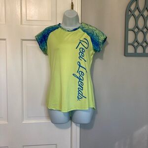 Reel Legends Women's Lime and Blue Short Sleeve Tee